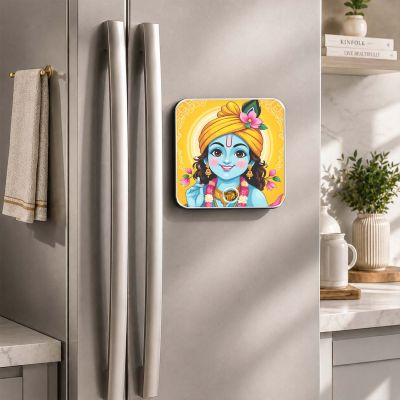 Lord Krishna Musical Fridge Magnet Spiritual Song Playing Frame Gift for Pooja Room, Office & Home Decor | Devotional Audio Player for Home, Temple & Meditation Peace & Positivity